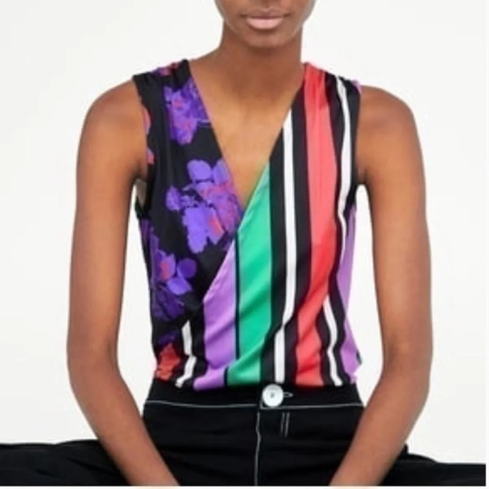 Zara bodysuit with striped & floral print medium womens Zara bodysuit medium